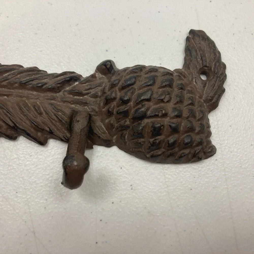 VTG Cast Iron Coat Hanger Key Hook Wall Mount Acorn‎ Fall Cabin Country 14